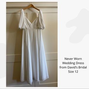 David’s Bridal White A-Line Wedding Dress, or Formal Gown.